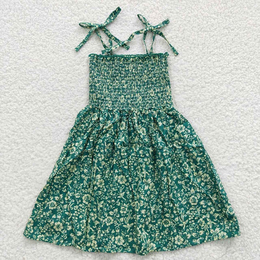 GSD0369 White Floral Green Elastic Dress D 7.12