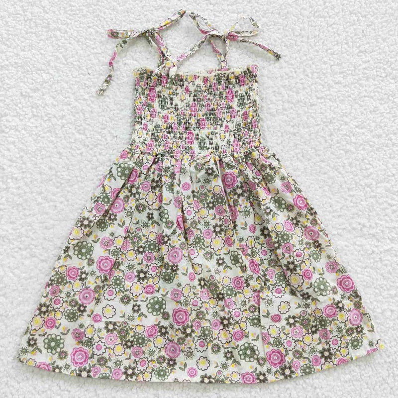 GSD0371 Pink Flower White Elastic Dress