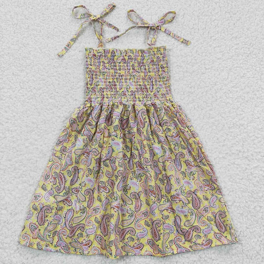 GSD0372 Vintage Pattern Yellow Elastic Dress