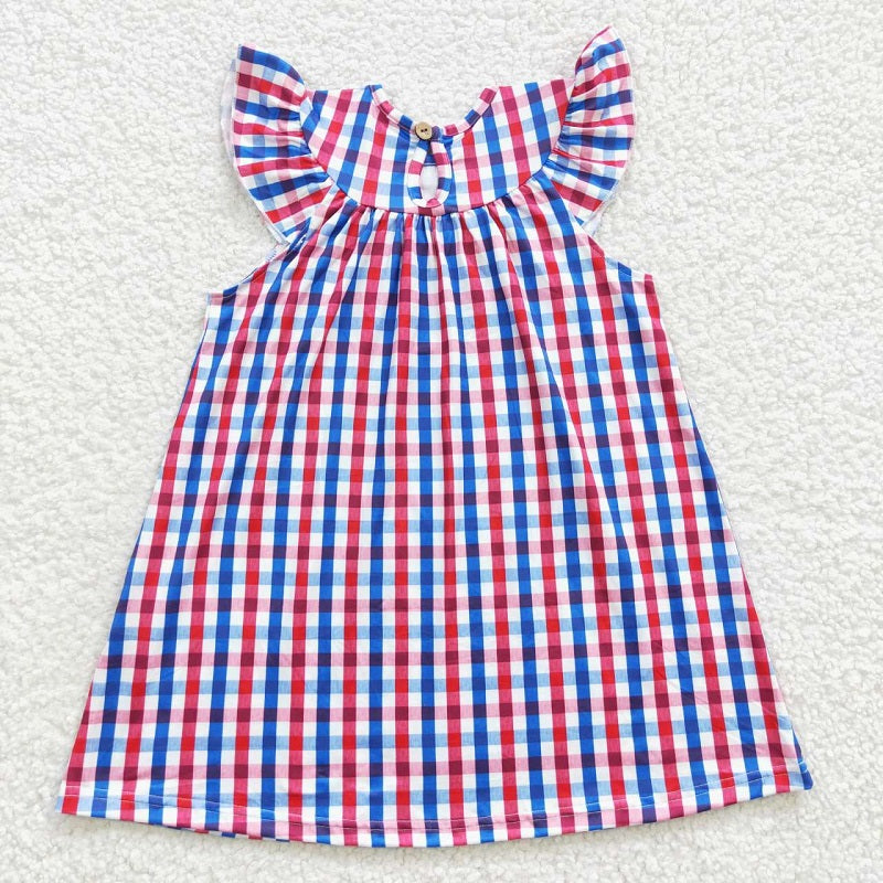 GSD0387 smocked embroidered National Day checkerboard short-sleeved dress