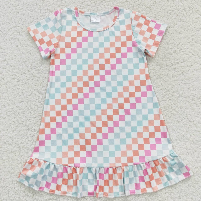 GSD0401 Colorful Plaid Short Sleeve Dress