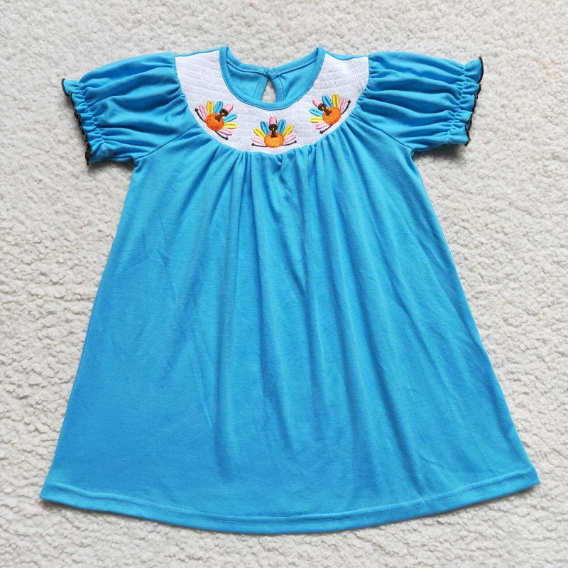 GSD0436 Girls Thanksgiving Tukry Smocked Dress