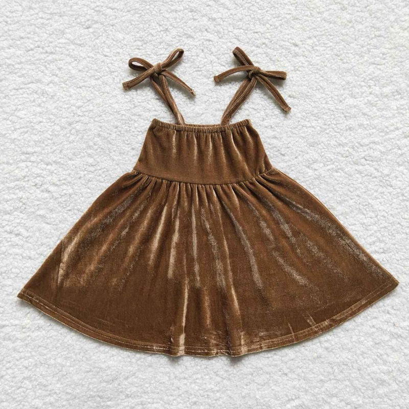 Brown Gold Velvet Slip Dress +pumpkin top GSD0448+GT0235