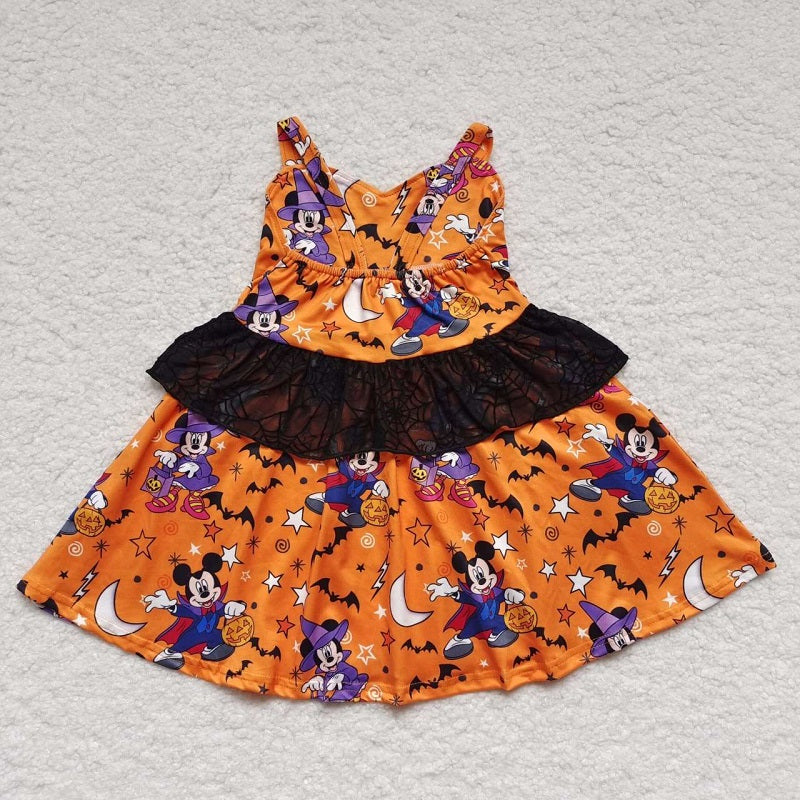GSD0453 Girl Halloween Pumpkin Cartoon Orange Sling Dress