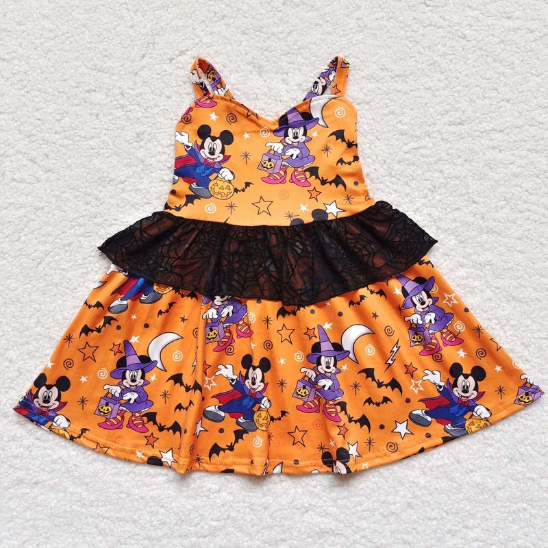 GSD0453 Girl Halloween Pumpkin Cartoon Orange Sling Dress