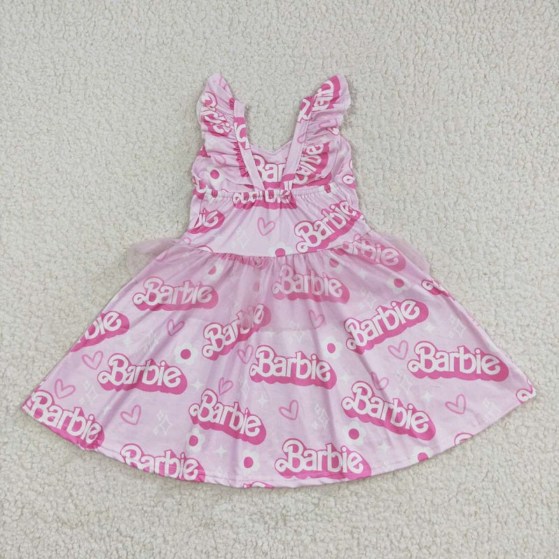 GSD0463 Pink tulle flying sleeve dress