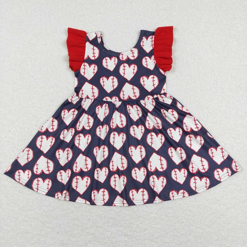 GSD0514 Love baseball red and blue flying sleeve dress