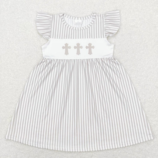 GSD0568 Cross brown and white striped flying sleeve dress