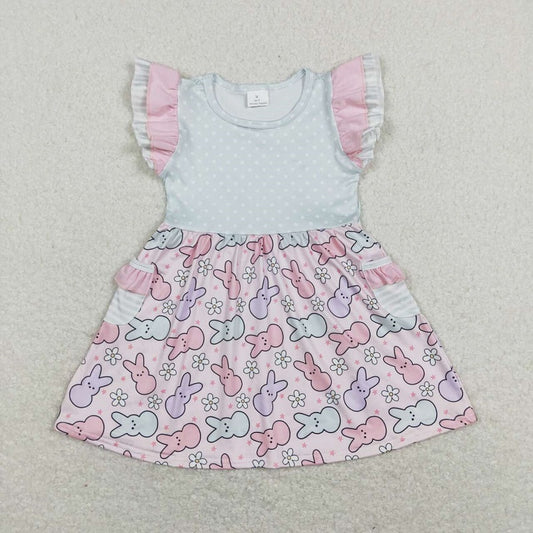 GSD0637 Rabbit Pocket Pink Flying Sleeve Dress