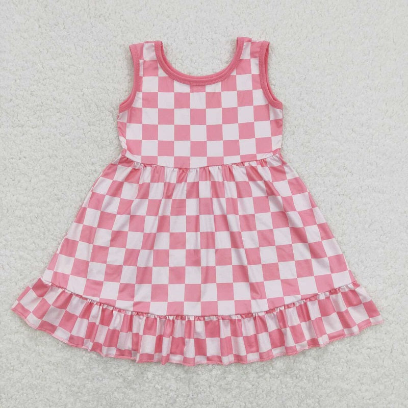 GSD0659 Pink plaid sleeveless dress