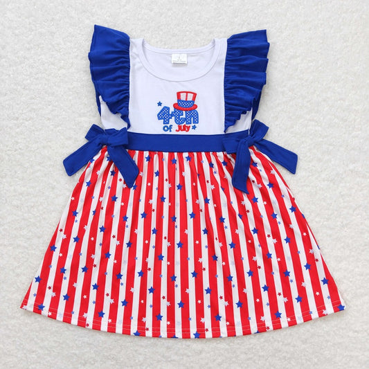 GSD0674 4th of july embroidered letter star hat blue lace bow red and white striped skirt