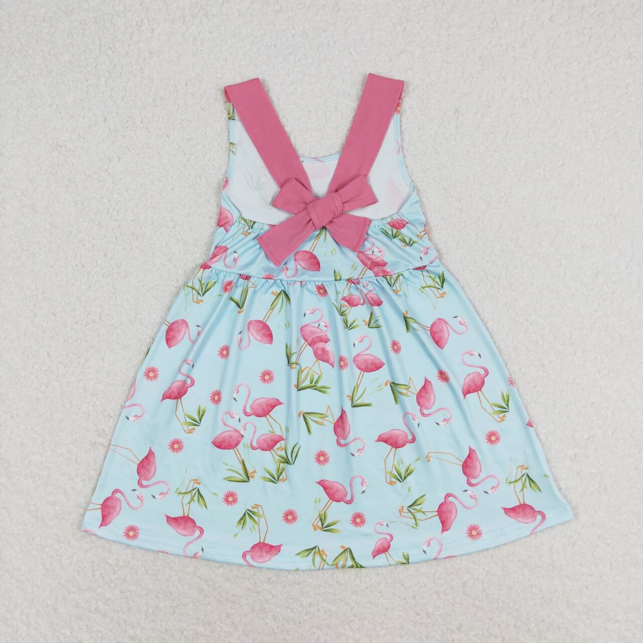 GSD0693 Flamingo Pink Bow Blue Sleeveless Dress