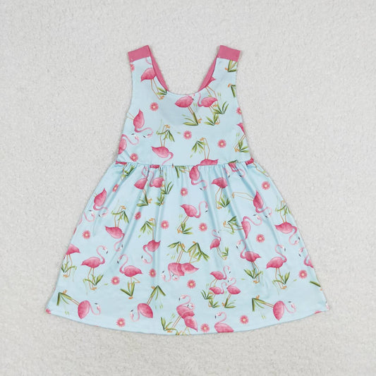 GSD0693 Flamingo Pink Bow Blue Sleeveless Dress