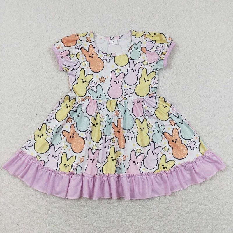 GSD0705 Colorful bunny flower purple lace short-sleeved dress