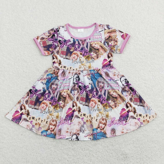 GSD0707 purple cartoon  short sleeve dress