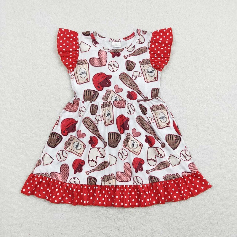 GSD0708 Love baseball hat polka dot red lace flying sleeve dress