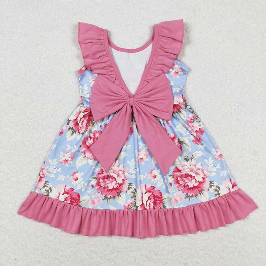 GSD0723 Flower pink lace bow blue sleeveless dress