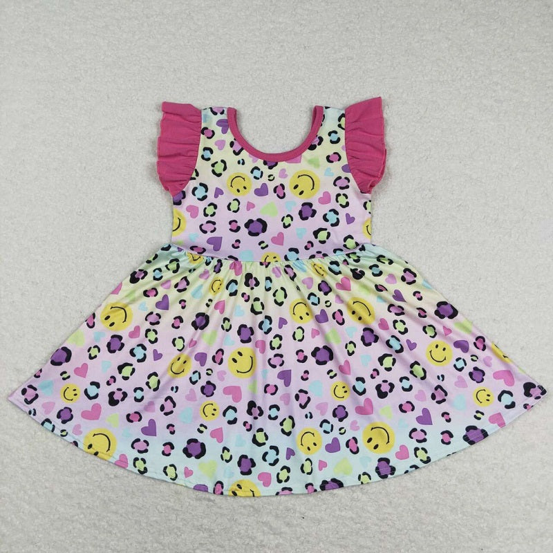 GSD0726 Love color leopard print rose red lace flying sleeve dress