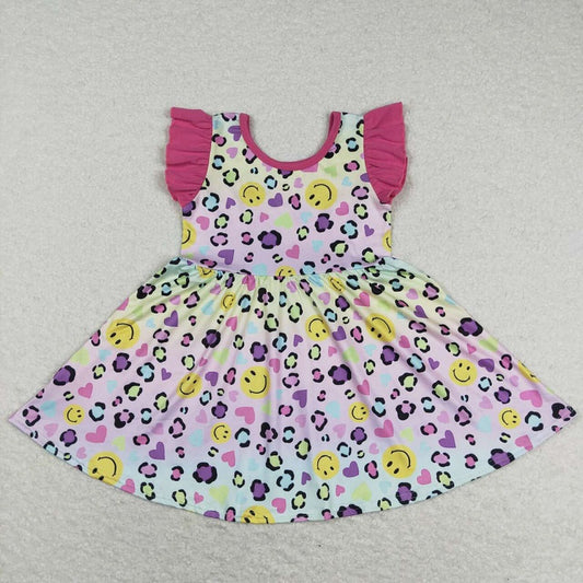 GSD0726 Love color leopard print rose red lace flying sleeve dress