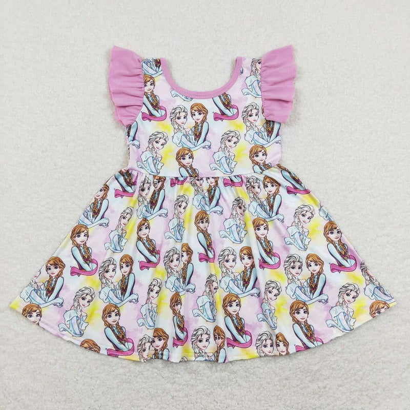 GSD0762 girls rose pink flying sleeve dress