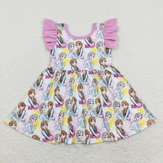 GSD0762 girls rose pink flying sleeve dress