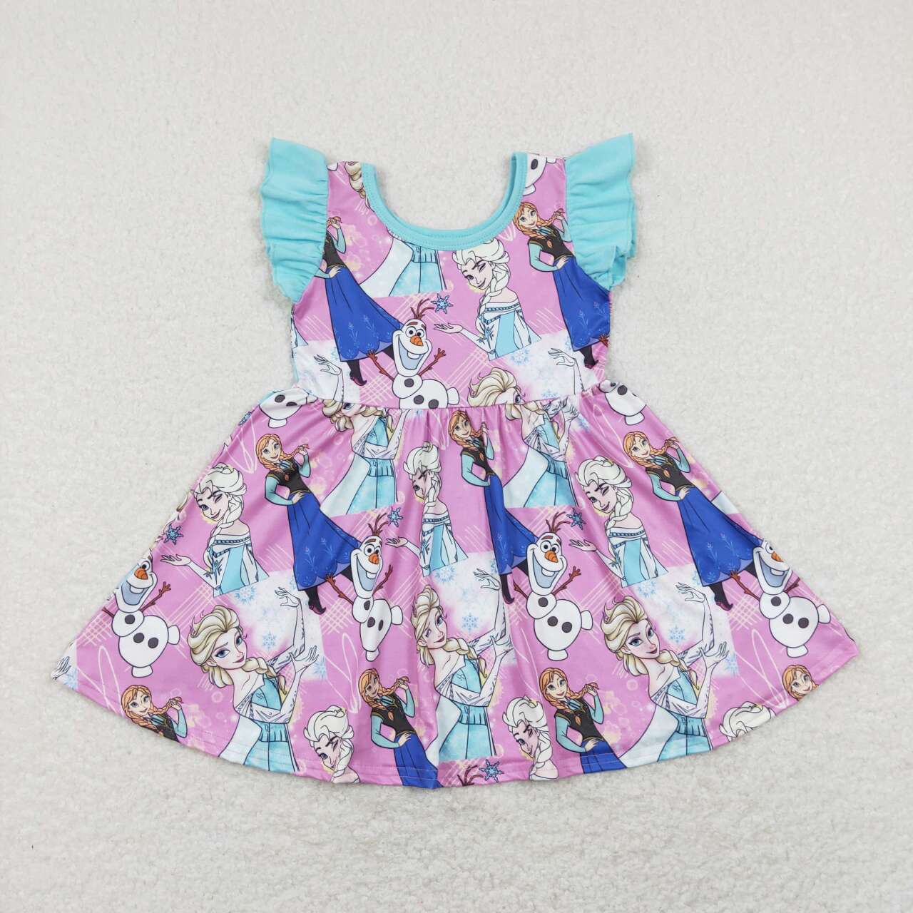 GSD0764 girls Snowman Blue Flying Sleeve Dress