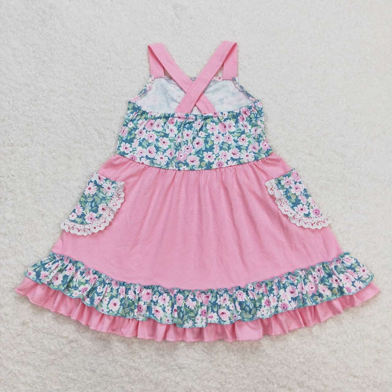 GSD0807 Flower pocket lace pink suspender dress