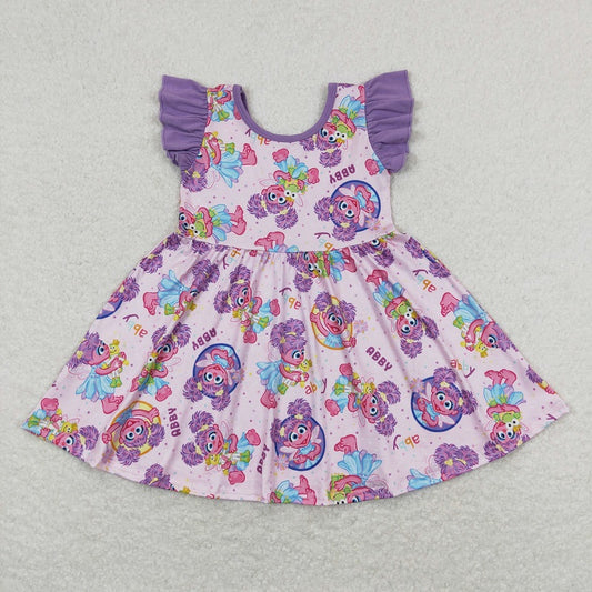 GSD0809 Cartoon purple flying sleeve dress