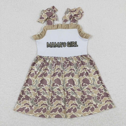 GSD0810 mama's girl embroidered camouflage lettering army green suspender dress