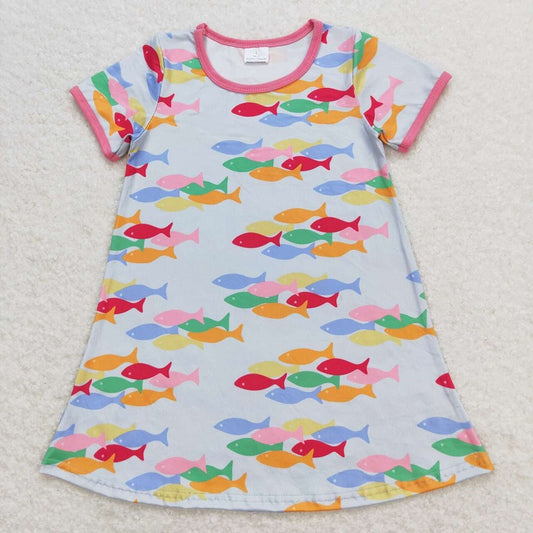 GSD0813 Colorful fish pink blue short-sleeved dress D 4.4