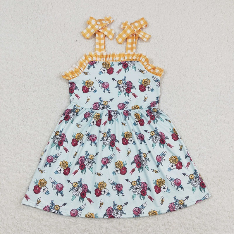 GSD0824 Flower arrow orange plaid lace slip dress
