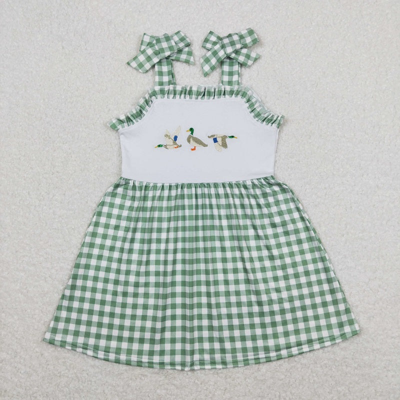 GSD0839 Embroidered duck green and white plaid lace slip dress