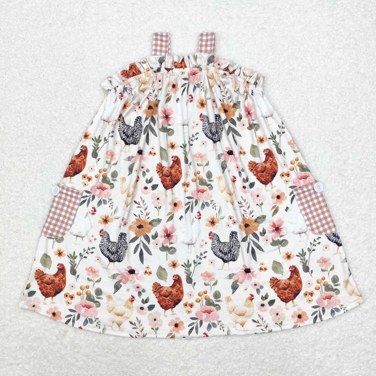 GSD0841 Floral chick plaid pocket sleeveless dress