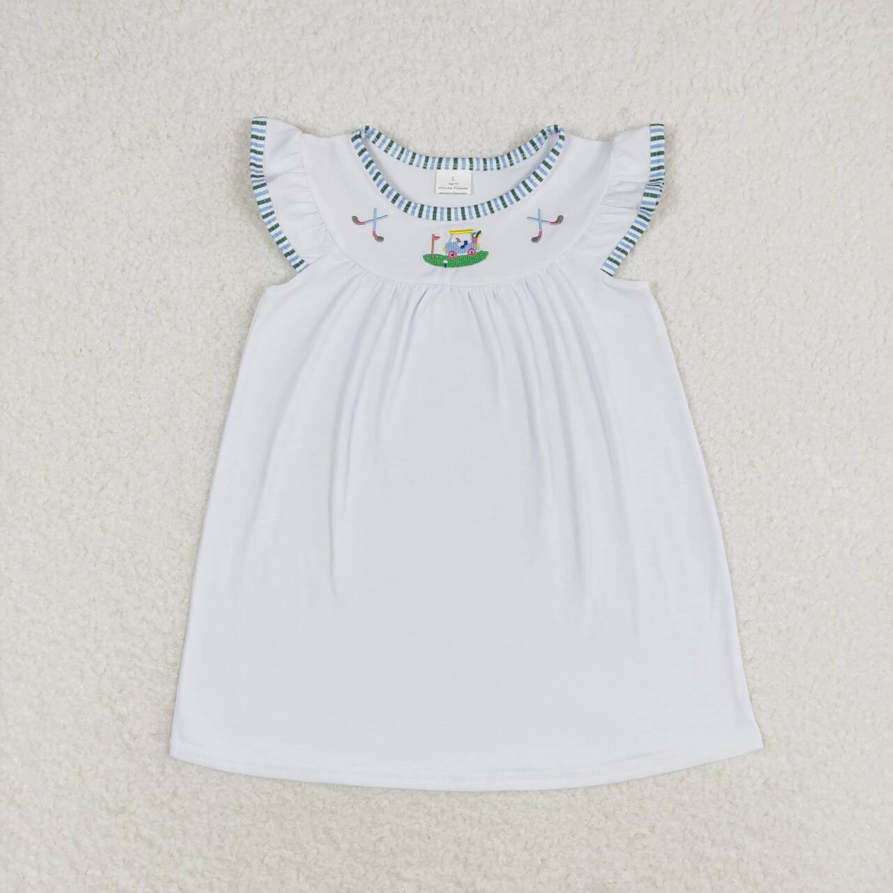 GSD0842 Embroidered golf cart white flying sleeve dress