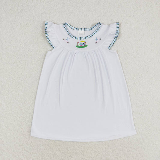 GSD0842 Embroidered golf cart white flying sleeve dress