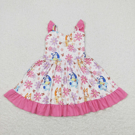 GSD0865 Floral pink lace flying sleeve dress