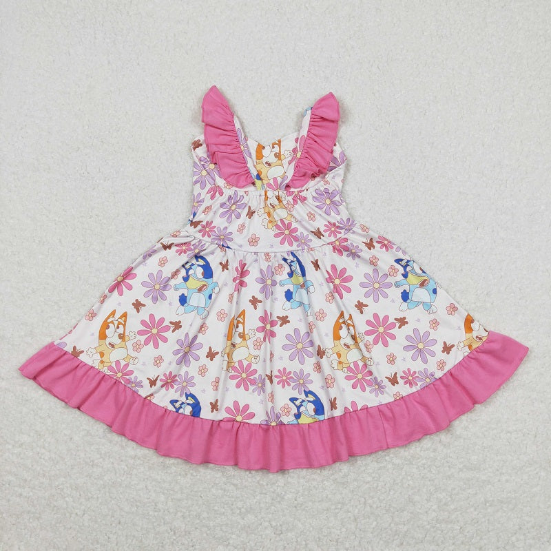 GSD0865 Floral pink lace flying sleeve dress