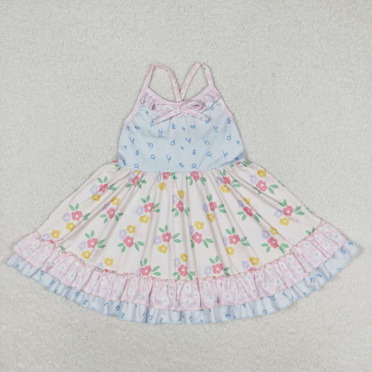 GSD0882 Floral pink blue lace beige sleeveless dress