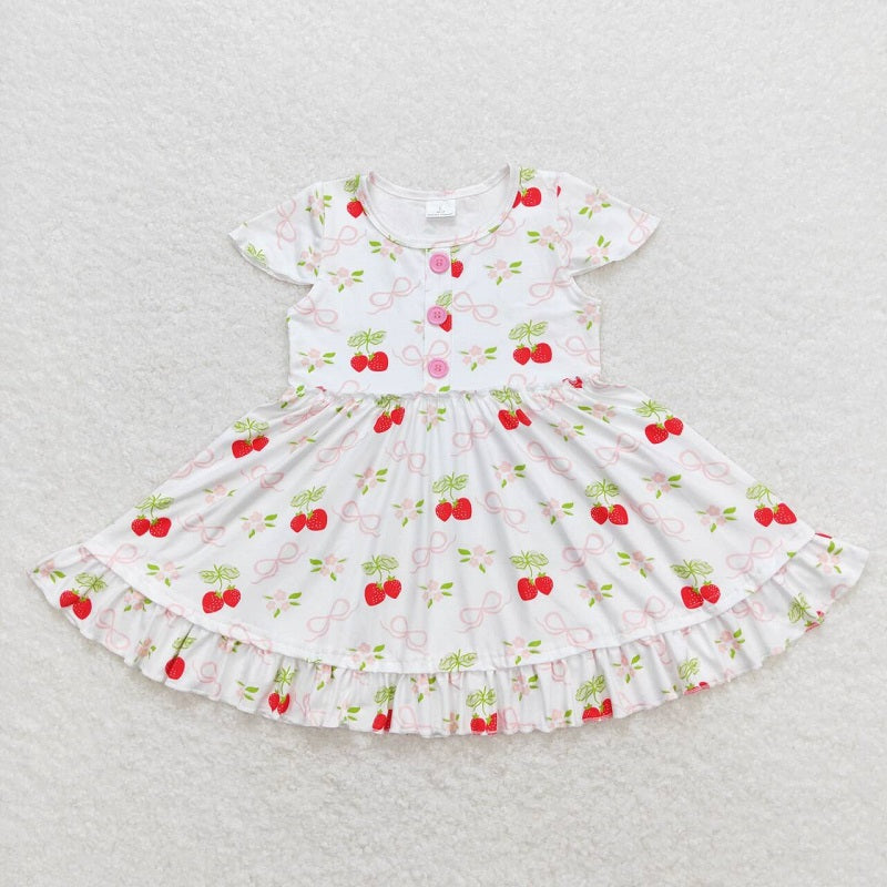 GSD0888 Strawberry white short-sleeved dress with bow