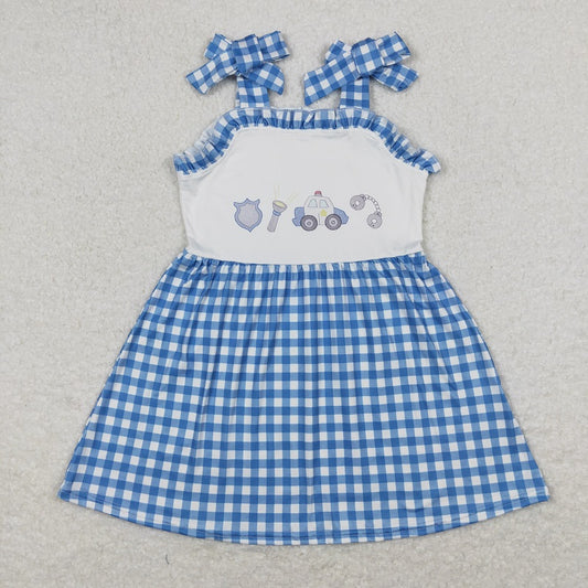 GSD0905 police flashlight blue and white plaid lace slip dress