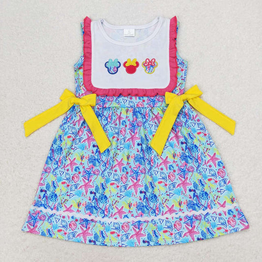 GSD0924 Embroidered Bow Cartoon Starfish Rose Red Lace Sleeveless Dress