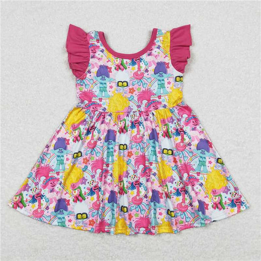 GSD0943 Baby Girls Long Hair Monster Flutter Sleeve Knee Length Dresses D 7.1