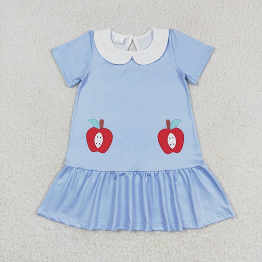 GSD0953 Apple doll collar blue and white short-sleeved dress