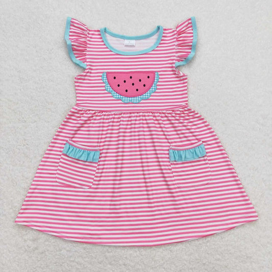 GSD0964 Watermelon rose red striped flying sleeve dress