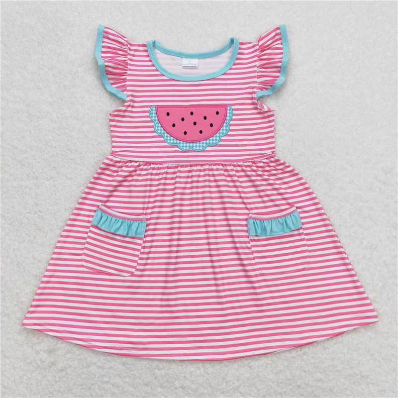 Match Baby Girls Watermelon rose red striped  dress set romper  D 3.31