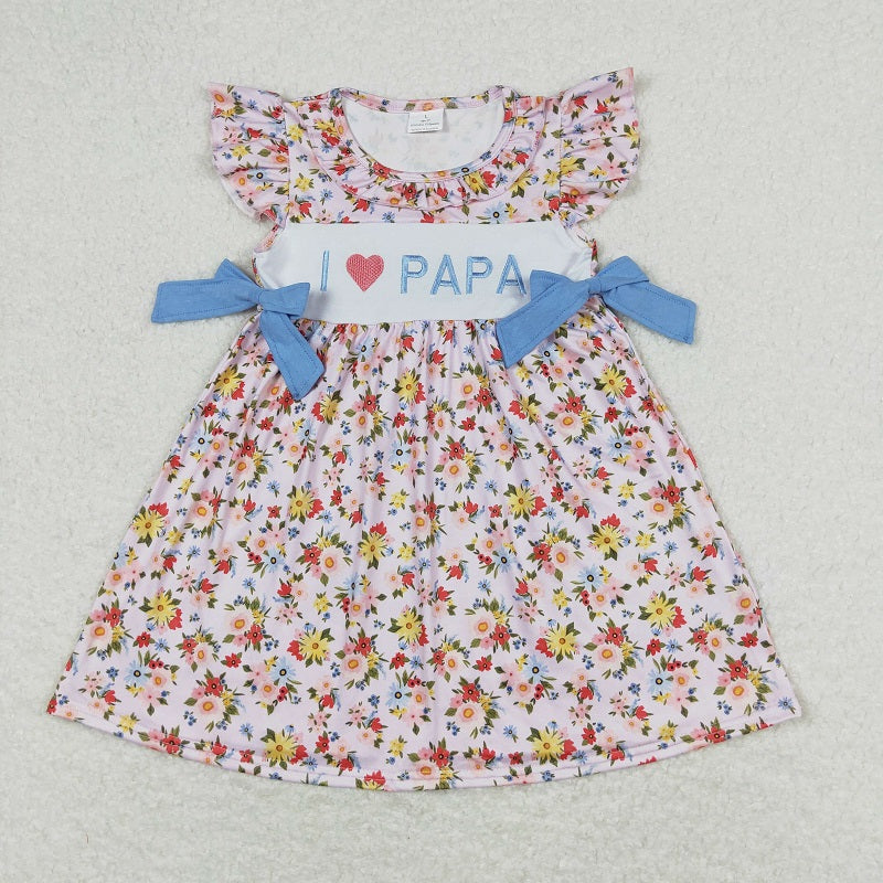 GSD0968 Embroidered letter flowers blue bow flying sleeve dress