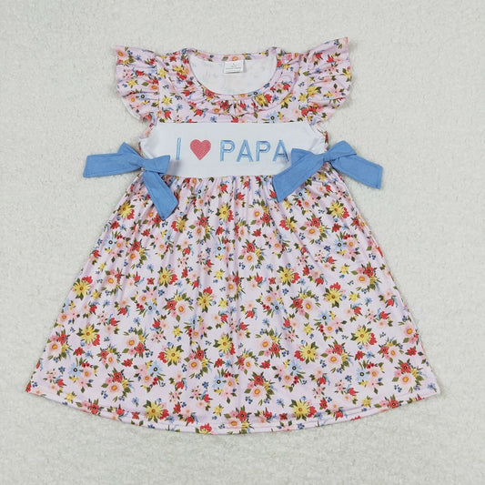 GSD0968 Embroidered letter flowers blue bow flying sleeve dress