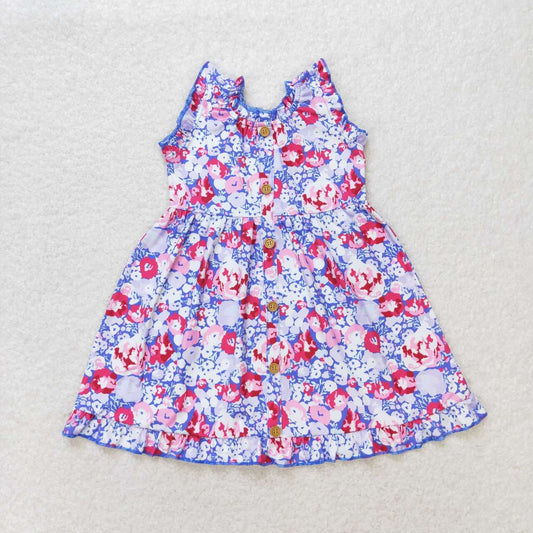 GSD0977 Floral blue and purple sleeveless dress