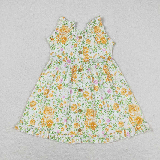 GSD0983 Sleeveless dress with yellow flowers and green leaves