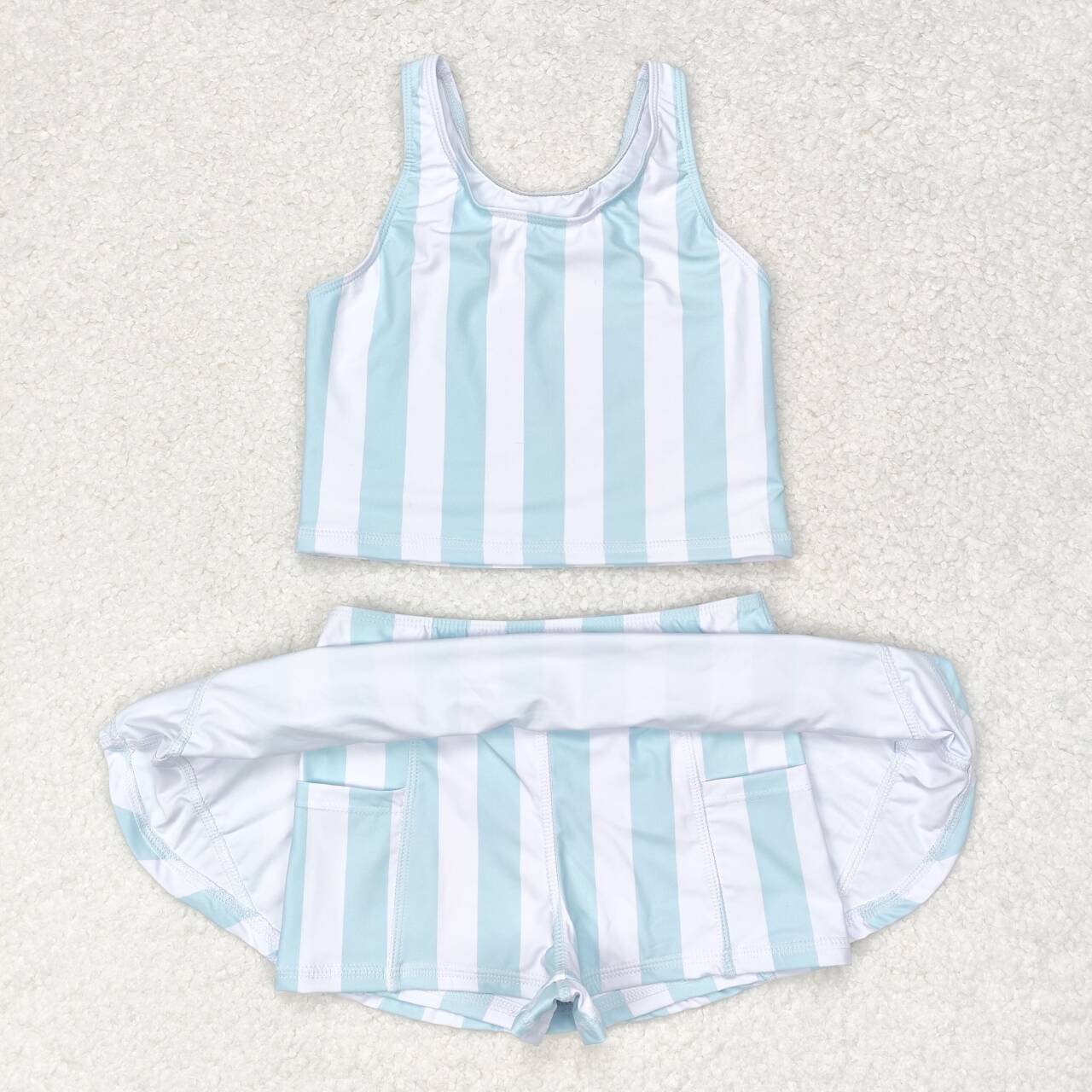 GSD0990 Light-color striped sleeveless culottes suit